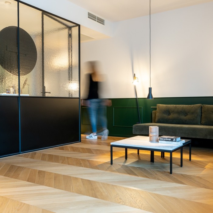 Parquet Contrecollé Point de Hongrie Chêne Invisible 92X520X15mm